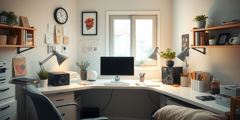 Calm home workspace with sensory-friendly features.